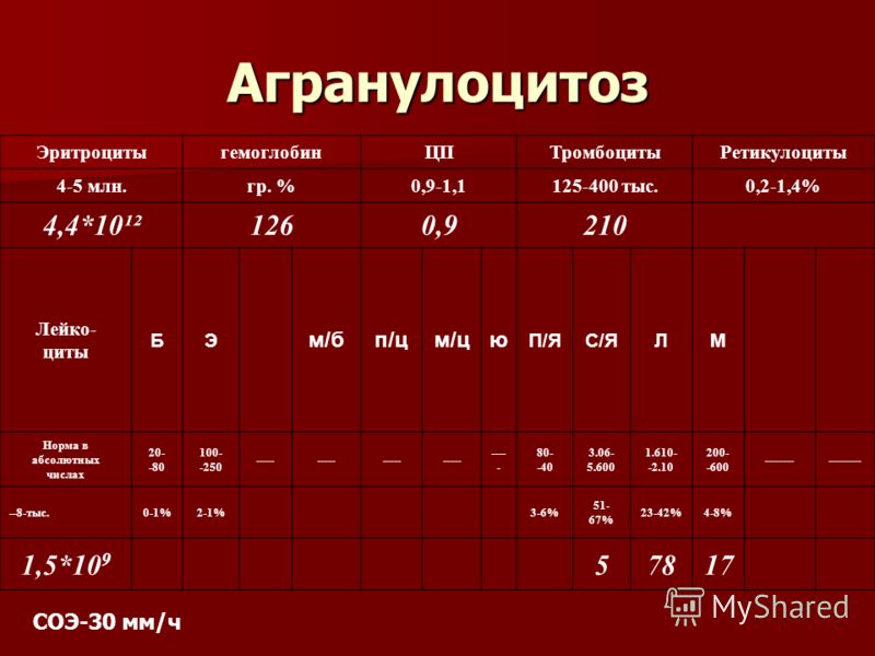 Агранулоцитоз картина крови