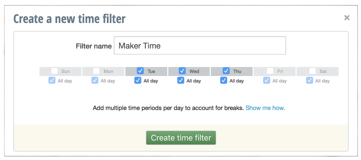 Create a new time filter in RescueTime